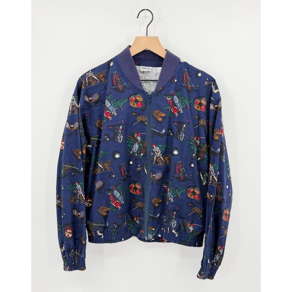 Vintage 90s Bomber Jacket Golf Tennis Print Size L Grandpacore Old Money Sporty